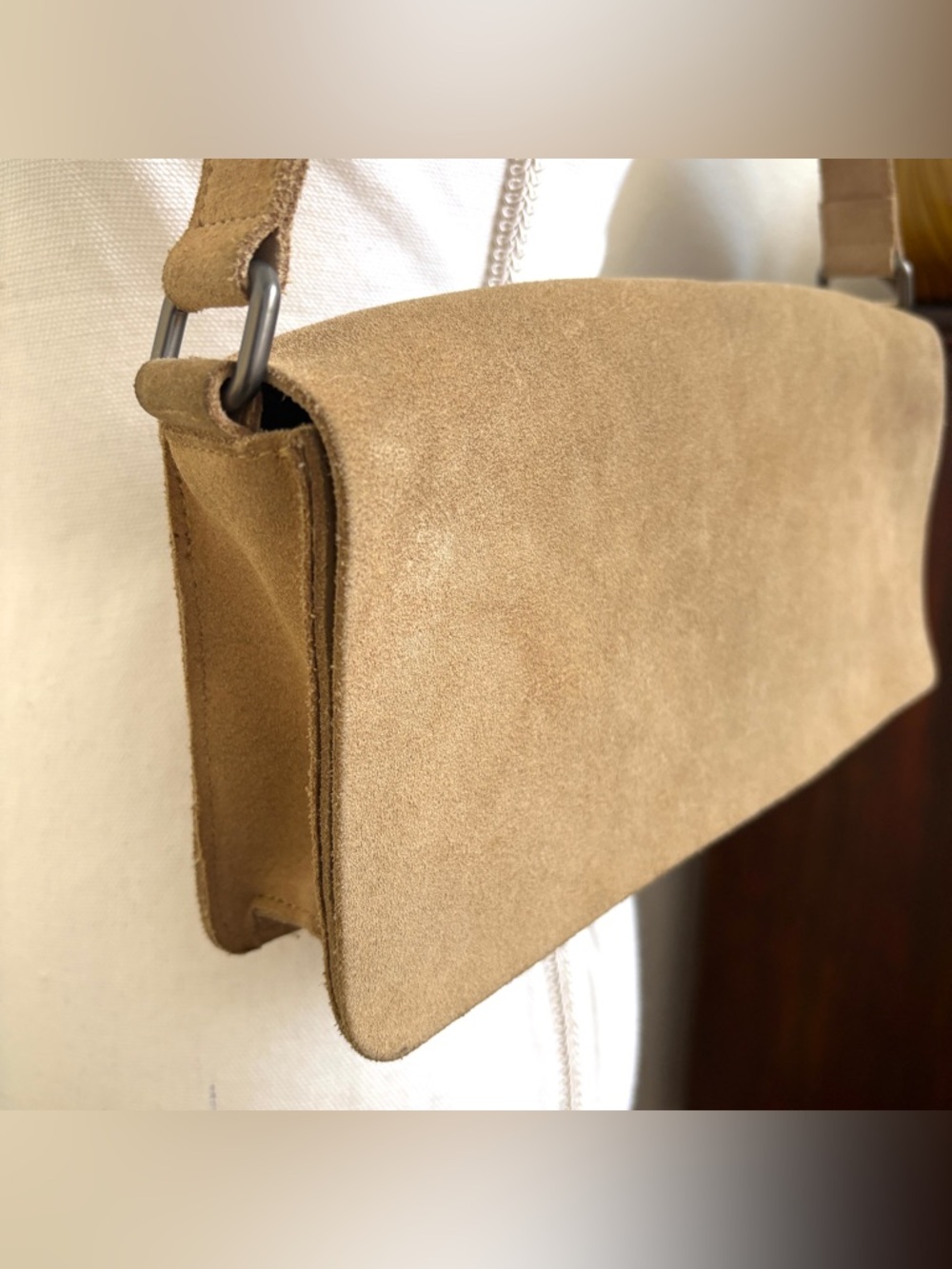 Banana Republic tan suede shoulder flap handbag